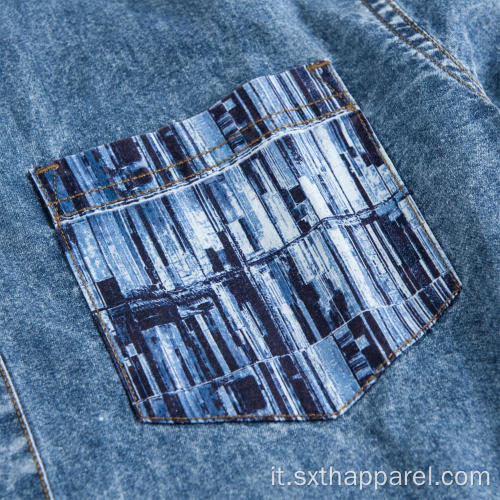 Camicia da uomo con stampa denim indaco manica corta moda uomo